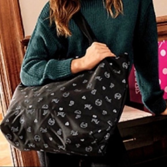 PINK Victoria's Secret Handbags - PINK Victoria's Secret Tote Bag Black and Silver